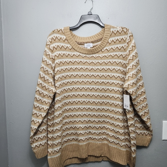 Croft and barrow women's extra cozy sweater size 2X tan and cream crew n… - Picture 1 of 9